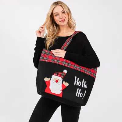 Fashnzfab Ho Ho Ho Letter Santa Christmas Tote Bag In Black
