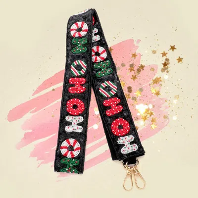 Fashnzfab Hohoho Christmas Message Seed Beaded Bag Strap In Black