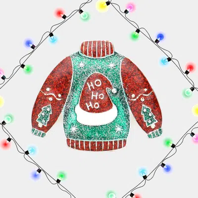 Fashnzfab Hohoho Message Santa Hat Tree Pointed Christmas Sweater Pin Brooch In Green