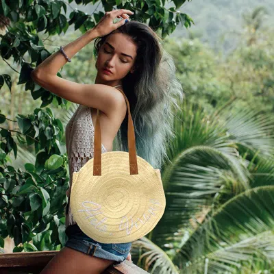 Fashnzfab Hola, Verano Weaving Round Jute Shoulder Bag In Sand