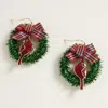 Fashnzfab Holiday Bow Accent Cardinal Wreath Dangle Earrings In Gold