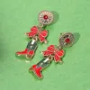 Fashnzfab Holiday Bow Accent Western Boot Dangle Earrings In Red