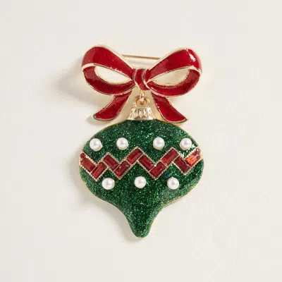 Fashnzfab Holiday Bow Pearl Ornament Pin Brooch In Red