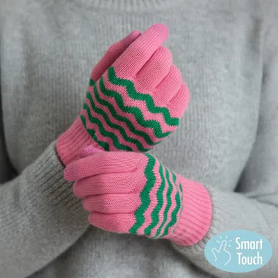 Fashnzfab Holiday Chevron Pattern Smart Touch Winter Gloves In Pink