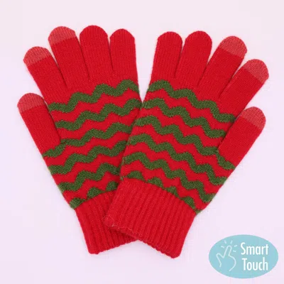 Fashnzfab Holiday Chevron Pattern Smart Touch Winter Gloves In Red