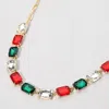 Fashnzfab Holiday Cushion Rectangular Stone Cluster Link Evening Necklace In Multi