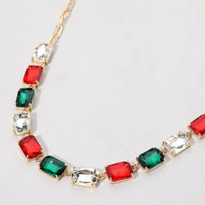 Fashnzfab Holiday Cushion Rectangular Stone Cluster Link Evening Necklace In Multi