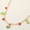 Fashnzfab Holiday Enamel Grinch Charm Station Necklace In Gold