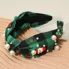 Fashnzfab Holiday Festival Charm Pearl Embellished Plaid Knot Headband In Multi