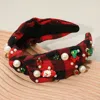 Fashnzfab Holiday Festival Charm Pearl Embellished Plaid Knot Headband In Multi
