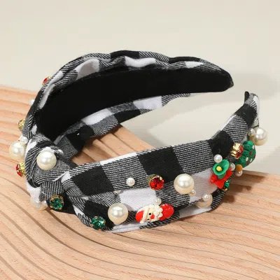 Fashnzfab Holiday Festival Charm Pearl Embellished Plaid Knot Headband In Multi