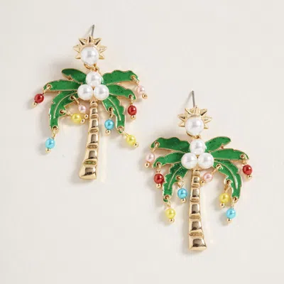 Fashnzfab Holiday Festive Tropical Palm Tree Dangle Earrings In Multi