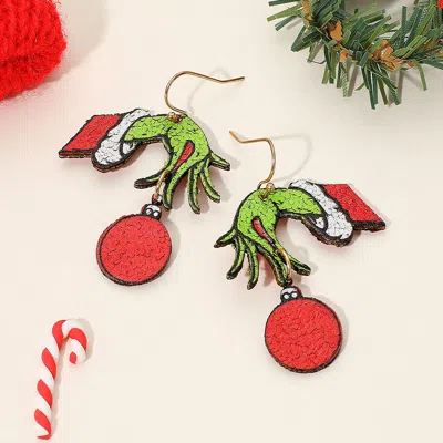 Fashnzfab Holiday Green Monster Hand Ornament Dangle Earrings In Multi