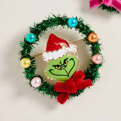 Fashnzfab Holiday Green Monster Wreath Pin Brooch In Red