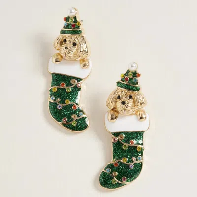 Fashnzfab Holiday Lights Christmas Socks Puppy Earrings In Green