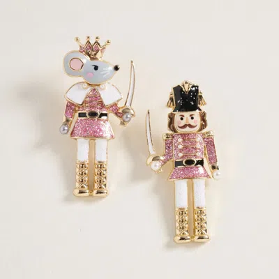 Fashnzfab Holiday Mismatch Mouse King Nutcracker Earrings In Gold