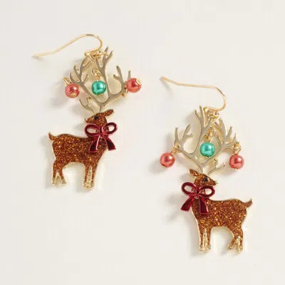 Fashnzfab Holiday Ornament Embellished Reindeer Dangle Earrings In Silver