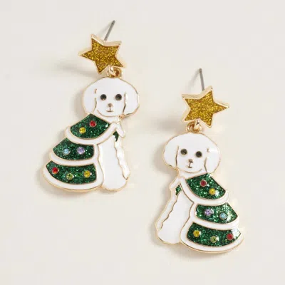 Fashnzfab Holiday Puppy Dangle Earrings In Green