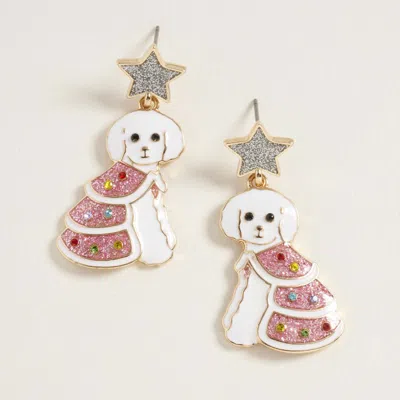 Fashnzfab Holiday Puppy Dangle Earrings In Pink