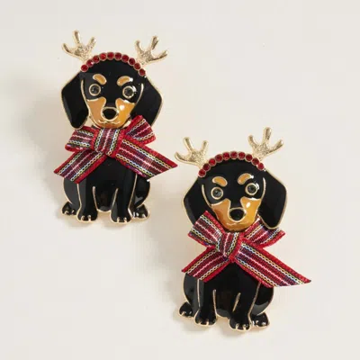 Fashnzfab Holiday Reindeer Dachshund Earrings In Gold