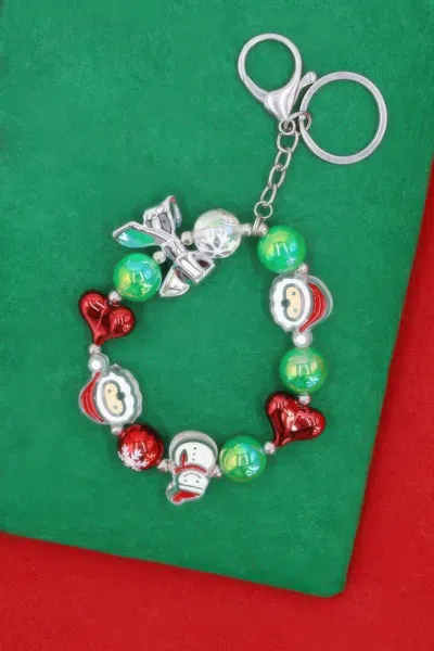 Fashnzfab Holiday Santa Charm Keychain With Bead Accents In Multi