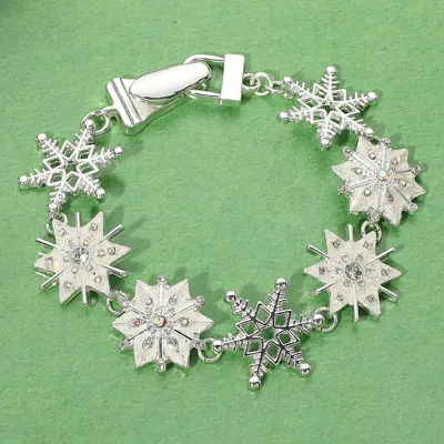 Fashnzfab Holiday Snowflake Charm Link Magnetic Bracelet Multi, Silver
