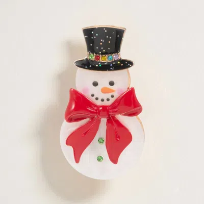 Fashnzfab Holiday Snowman Pin Brooch In Black