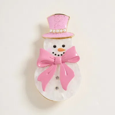 Fashnzfab Holiday Snowman Pin Brooch In Pink