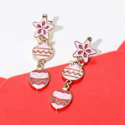 Fashnzfab Holiday Star Accent Ornament Drop Earrings In Pink