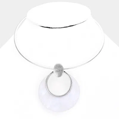 Fashnzfab Hollow Round Mother Of Pearl Metal Choker Necklace In Silver