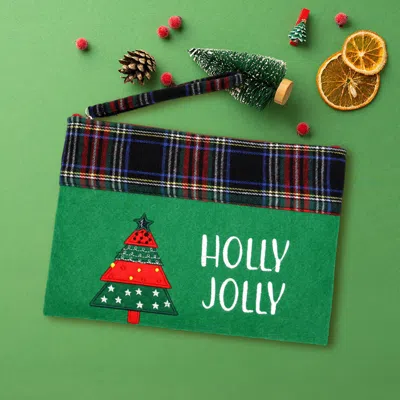 Fashnzfab Holly Jolly Letter Christmas Tree Pouch Bag In Green