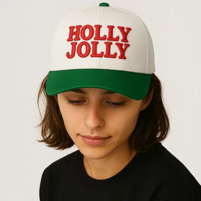 Fashnzfab Holly Jolly Message Embroidered Five Panel Canvas Snapback Baseball Cap In Green