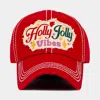 Fashnzfab Holly Jolly Vibes Message Embroidered Christmas Vintage Baseball Cap In Red