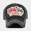 Fashnzfab Holly Jolly Vibes Message Embroidered Christmas Vintage Baseball Cap In Black