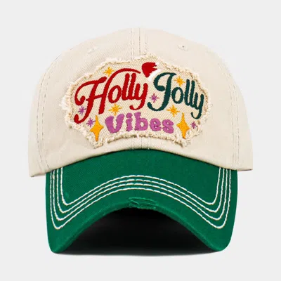 Fashnzfab Holly Jolly Vibes Message Embroidered Christmas Vintage Baseball Cap In Green