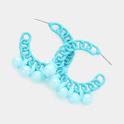Fashnzfab Hologram Ball Pointed Colored Chain Hoop Earrings In Blue