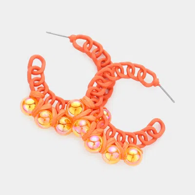 Fashnzfab Hologram Ball Pointed Colored Chain Hoop Earrings In Orange