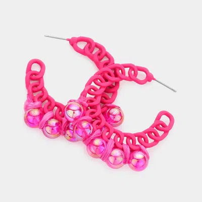 Fashnzfab Hologram Ball Pointed Colored Chain Hoop Earrings In Pink