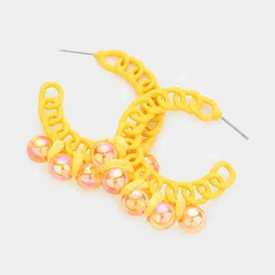 Fashnzfab Hologram Ball Pointed Colored Chain Hoop Earrings In Yellow