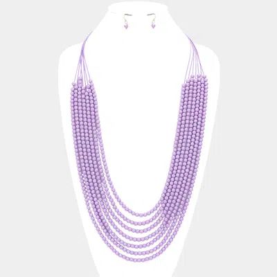 Fashnzfab Hologram Beaded Multi Layered Long Necklace In Purple