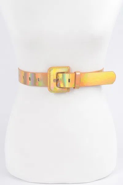Fashnzfab Holograme Metallic Plus Size Belt In Yellow