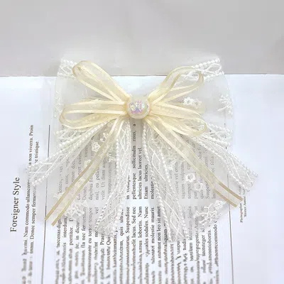 Fashnzfab Holographic Ball Pointed Lace Bow Barrette In White