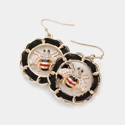 Fashnzfab Honey Bee Accented Suede Metal Chain Hoop Dangle Earrings In Gold