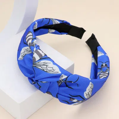 Fashnzfab Honey Bee Patterned Knot Burnout Headband In Blue