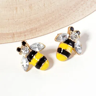 Fashnzfab Honey Bee Stud Earrings In Yellow