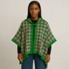 Fashnzfab Hooded Checkered Pattern Knit Cape Poncho In Multi