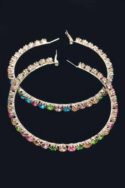 Fashnzfab Hoop Rhinestone Earrings In Black