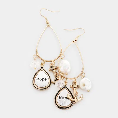 Fashnzfab Hope Anchor Dangle Earrings - Cream, Worn Gold, Worn Silver