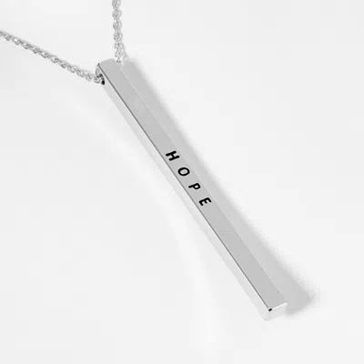Fashnzfab Hope Brass Metal Bar Pendant Necklace In Silver