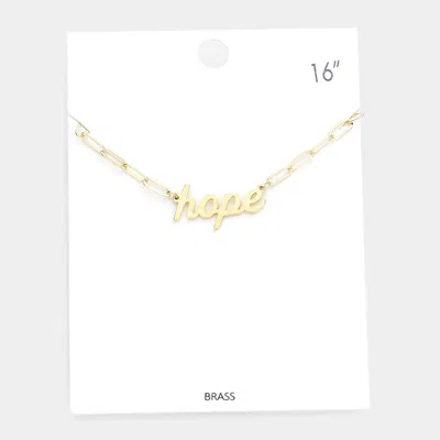 Fashnzfab Hope Brass Metal Message Pendant Necklace In Gold